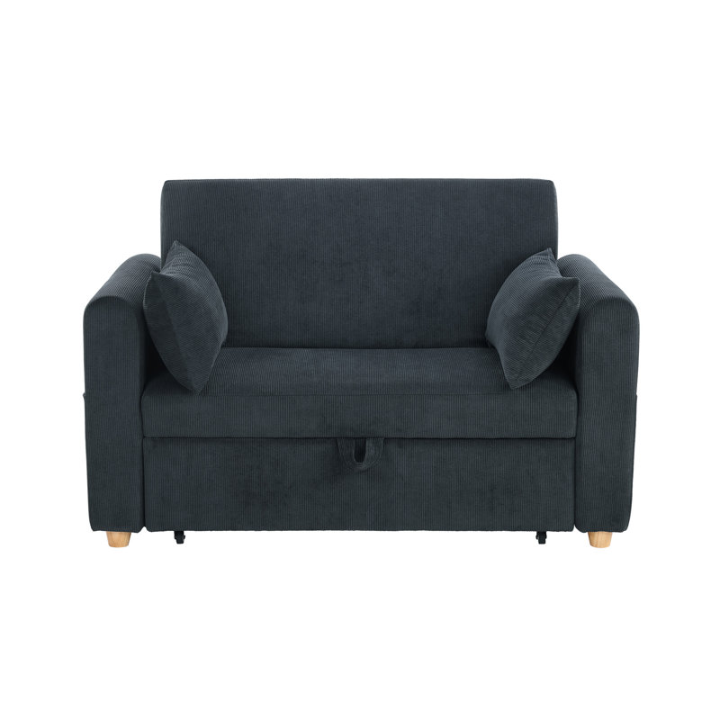 Causeuse convertible en velours côtelé de 55 po avec ports USB Marielle, Noir