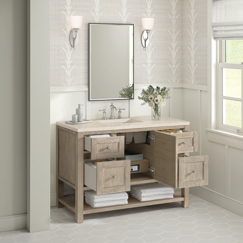 Breckenridge 48'' W Single Vanity, White Zeus, 8" Widespread, Whitewashed Oak