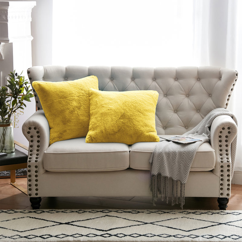 Heavy Faux Fur Throw Pillow Cover, Sunshine Yellow, 20' H x 20' W