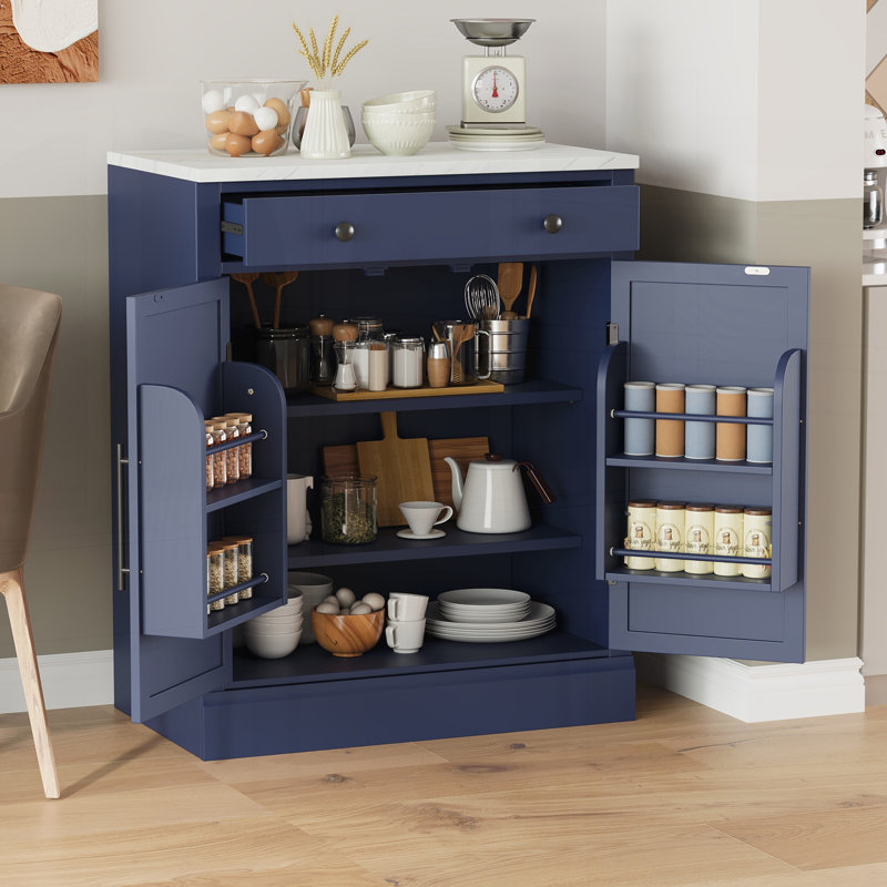 Garde-manger indépendant moderne, rangement pour buffet, meuble-bar à café avec tiroir, Blue