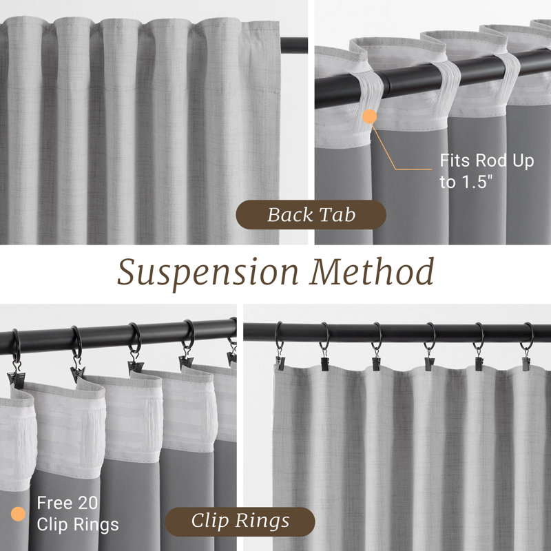 100% Blackout Curtains Linen Textured Solid Thermal Insulated Curtains & Drapes For Living Room Bedroom (50" Wide, Set Of 2)