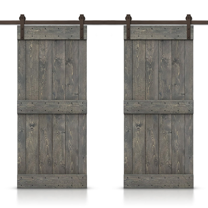 Calhome 64" x 84" Natural Solid Wood Double Barn Door with Oil-Rubbed Bronze Hardware