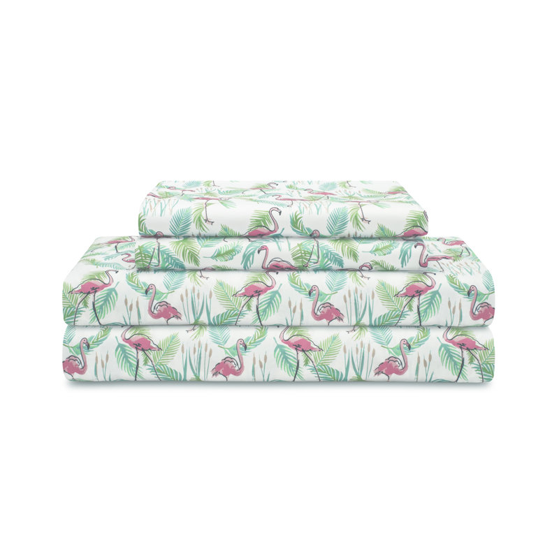 Aqua Flamingo Paradise Pink Microfiber Full Sheet Set