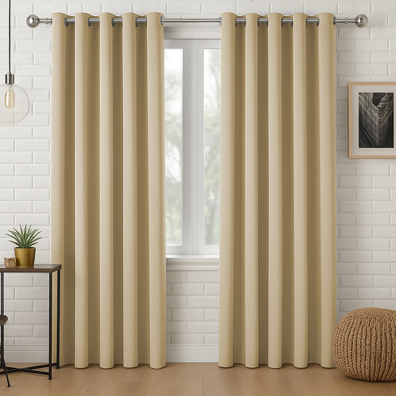 Luxury Plain 100% Blackout Curtains 2 Panel Eyelet Room Curtain, 117cm W x 137cm L, Cream