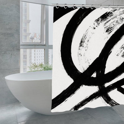 Rideaux de douche noir et blanc ligne de pinceau, 71 x 71