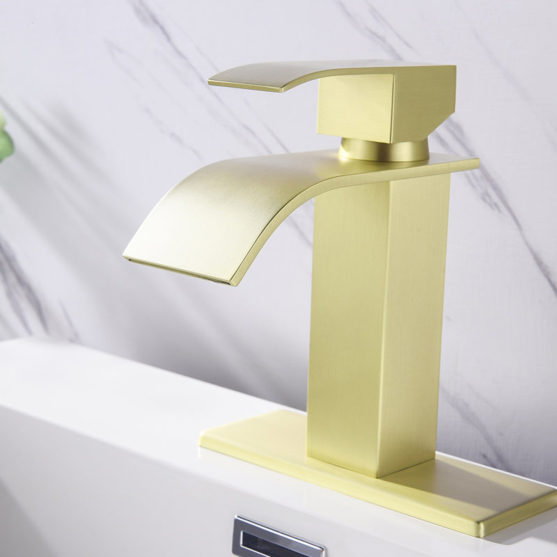 Robinet pour salle de bain à poignée simple en acier inoxydable avec accent doré pour robinet de lavabo contemporain, finition dorée brossée