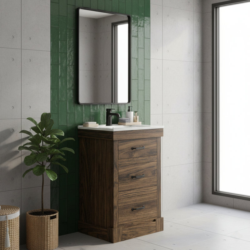 Ensemble de meuble-lavabo simple 24 po avec deux tiroirs Estebana, Noyer