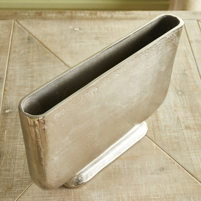 Aluminum Table Vase, Antique Brass, 8.75" H x 12.75" W x 2.5" D