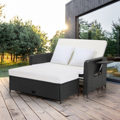 Kirkby 67'' Wicker Outdoor Loveseat Patio Sofa Rattan Daybed with Cushions, 4-level Adjustable Backrest -  Ebern Designs, 1D8D4DE793F844E98E6167395639CF38