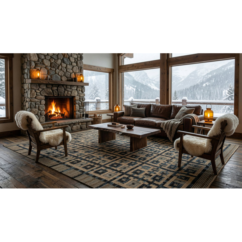 Rug & Kilim’S Scandinavian Rug In Blue And Beige-Brown Geometric Pattern, Rectangle 9' x 12'