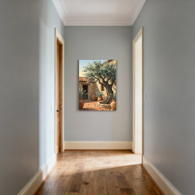 Ensemble de 1 tableau sur toile tendue représentant une villa méditerranéenne avec un olivier