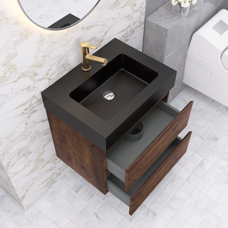 Ensemble de meuble-lavabo simple 24 po Najea, Brun, Noir mat