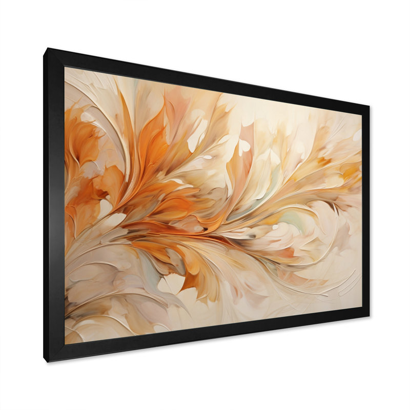Feuilles tourbillonnantes beige et jaune I - impression, Cadre simple noir, H 16 po x l 32 po x P 1 po