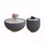 Table basse moderne en cuir clair avec dessus en marbre