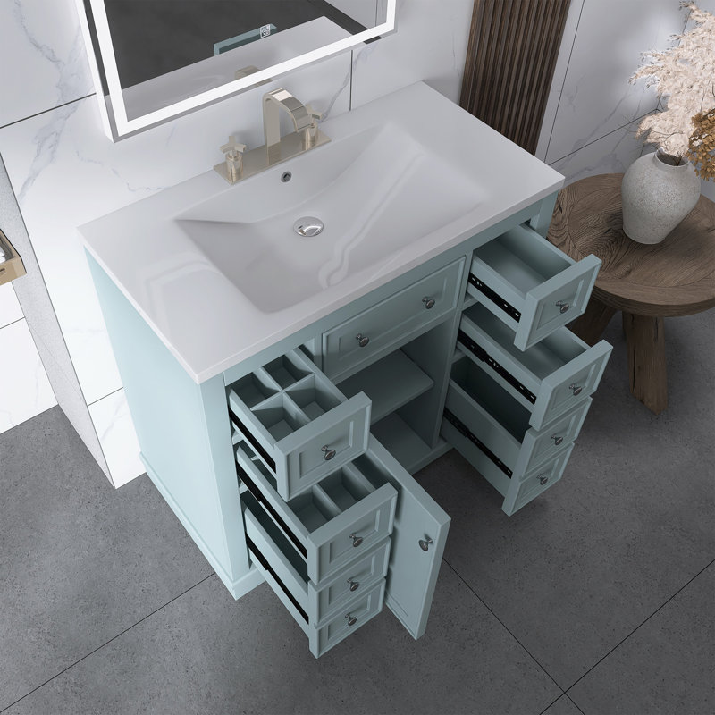 Meuble-lavabo sur pied 36 po avec lavabo, Vert