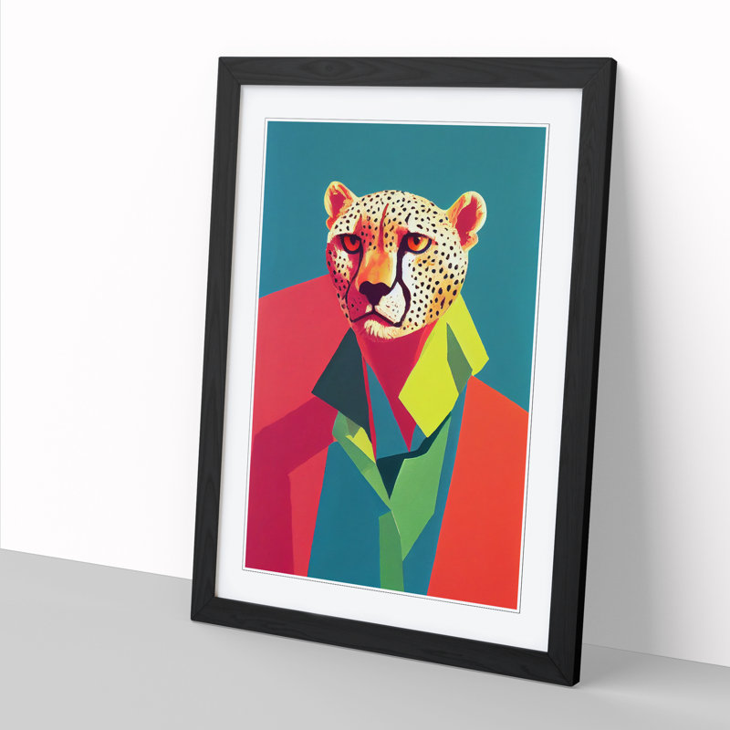 Pop Art Cheetah - Picture Frame Print, 64cm H x 46cm W x 2cm D, Oak