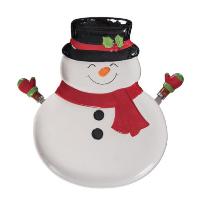 Dolomite Snowman Platter with Spreaders Set of 3, Serving Platter, White, Ceramic, Tabletop, Kitchen, Christmas