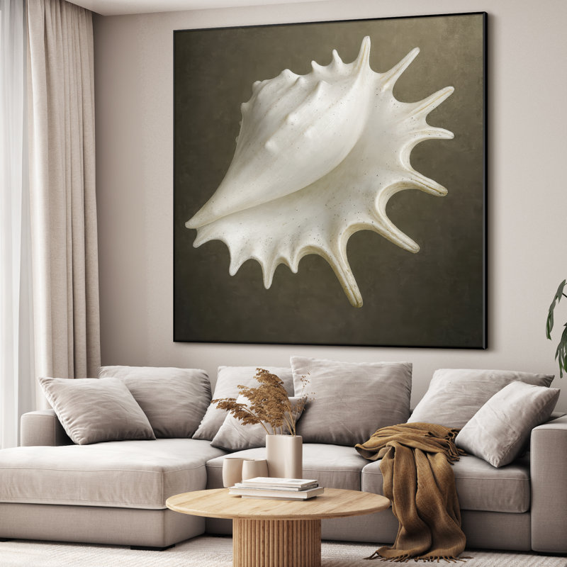 Très grande reproduction d'art sur toile - Coquillage marin, art côtier moderne, décoration pour salon ou chambre à coucher - «Assemblage requis du cadre (cadre non fini)»