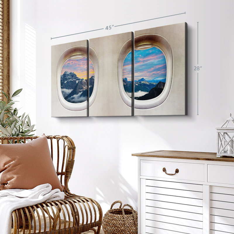 «Impression sur toile de fenêtres de l'avion de Transcacental» sur véhicule, H 28 po x l 45 po x P 1,25 po