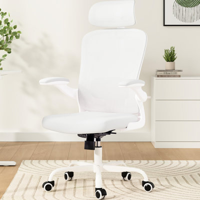 Ergonomic Desk Chair With 30 Rotating , Elastic Sponge Cushion, And Adjustable Height For Long - Term Office Work White & Khaki Bedroom