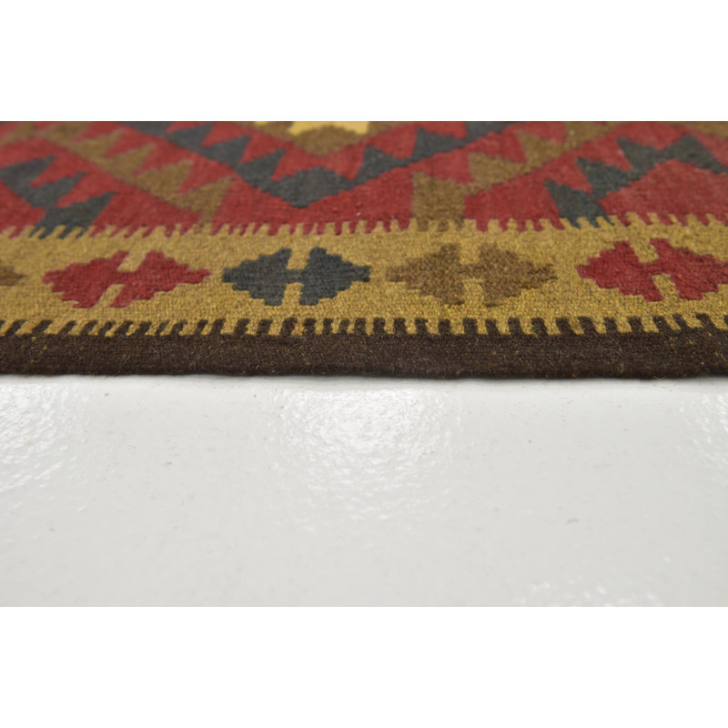 Tapis de zone en laine rouge/brune 3 pi 5 po x 6 pi 4 po one-of-kind à la main noué la Dermott