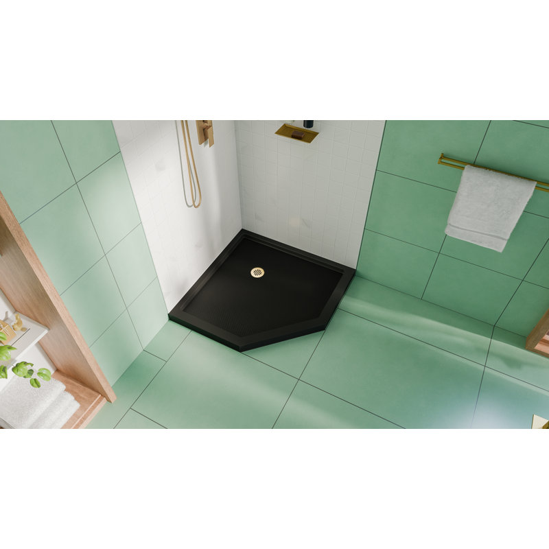 DreamLine SlimLine 36 inch D x 36 inch W x 2 3/4 inch H Black Neo-Angle Shower Base with 2 inch Polished Brass Corner Round Drain