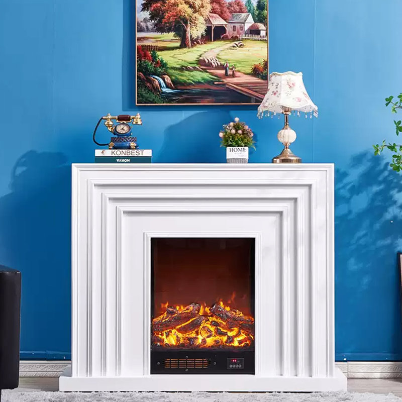 Foyer électrique blanc en bois massif, H 43,31 po x l 47,24 po x P 12,6 po, Blanc