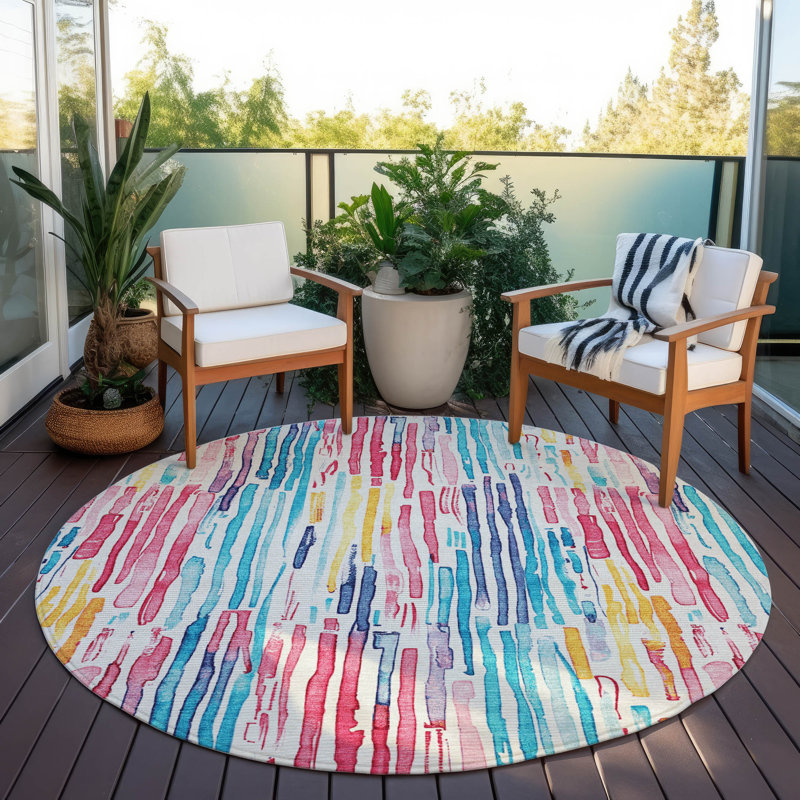 Tapis blanc intérieur / extérieur lavable à la machine Cinead ACN1684, Rond 8 pi