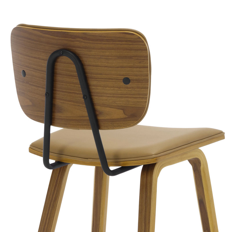 Brown PU Leather Upholstered Counter Stools with Wood Legs, Set of 3