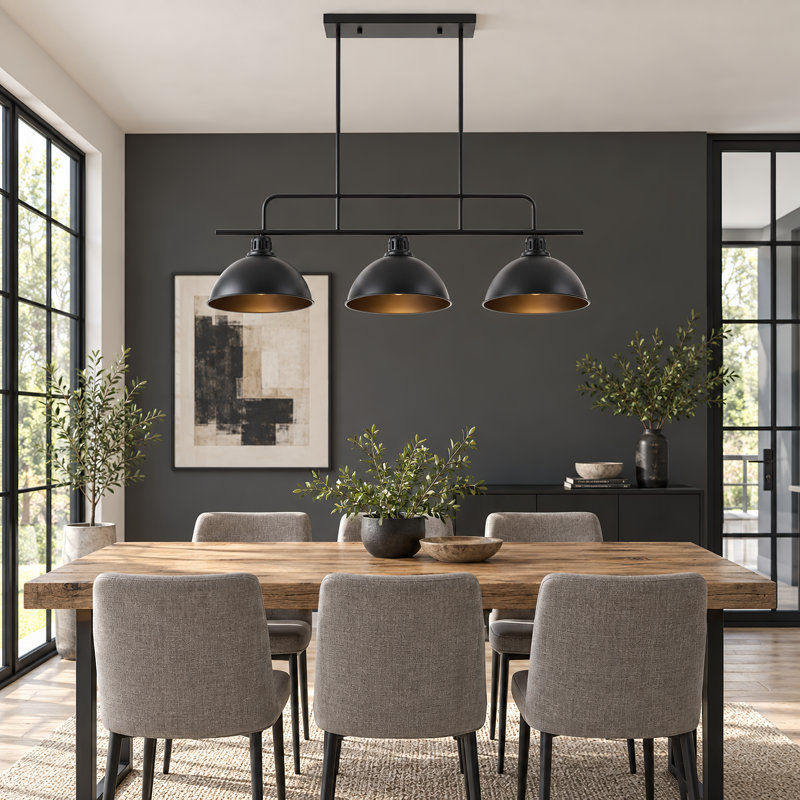Lustre linéaire noir à 3 lumières Aalim avec hauteur réglable
