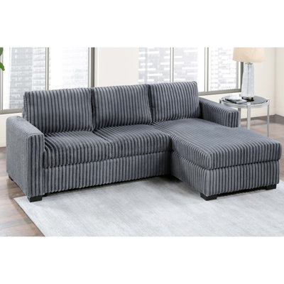 Modern 2pc Sectional Featuring Dark Gray Corduroy And Left Arm Facing Chaise, For Gathering With Square Arms, Right Chaise Relaxing