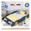 Lit plateforme double en forme de voiture de course avec roues et rangement, bleu foncé et jaune-1145354642