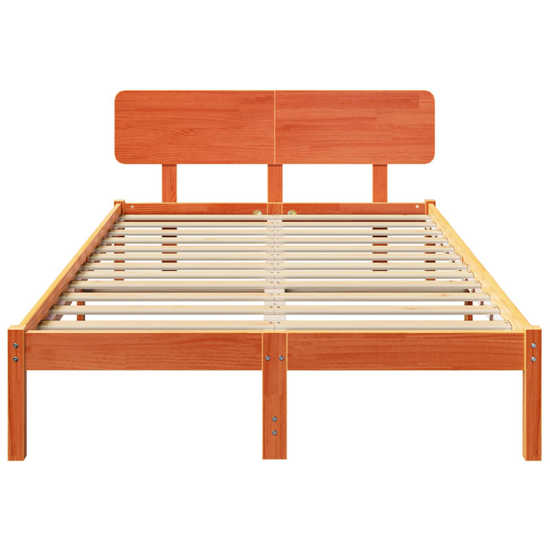 Vidaxl Bed Frame With Headboard Solid Pine Wood, European Kingsize (160 x 200 cm), Wax Brown