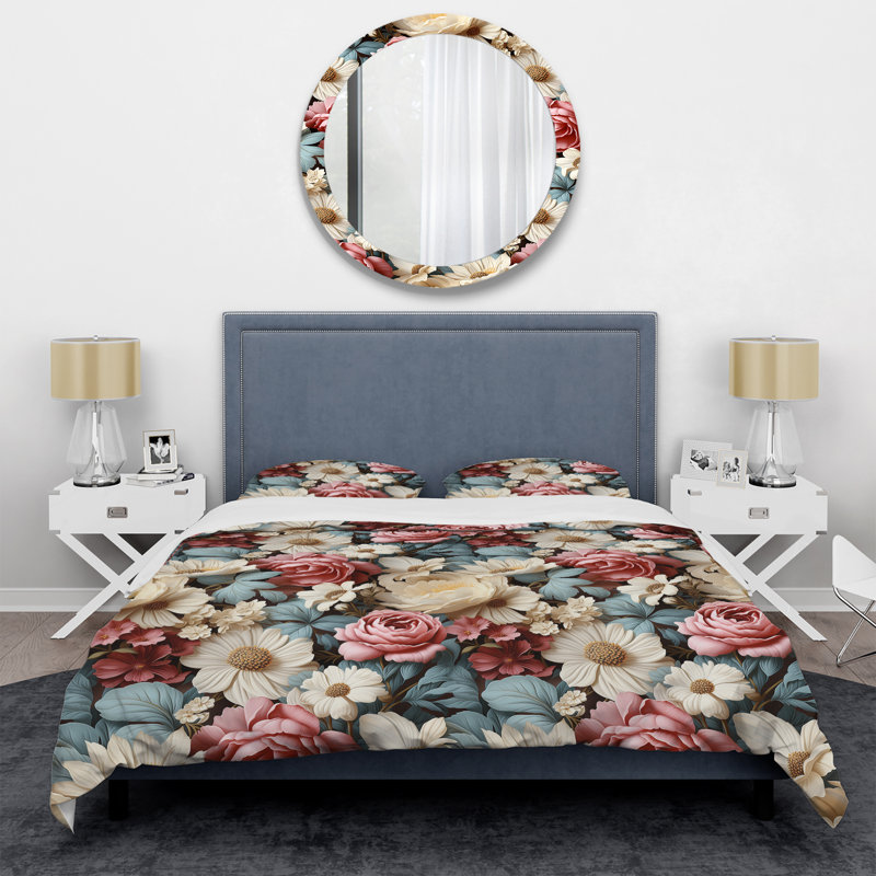Vintage Boho Flower Peonies Blooms I - Ensemble de housse de couette à motif floral