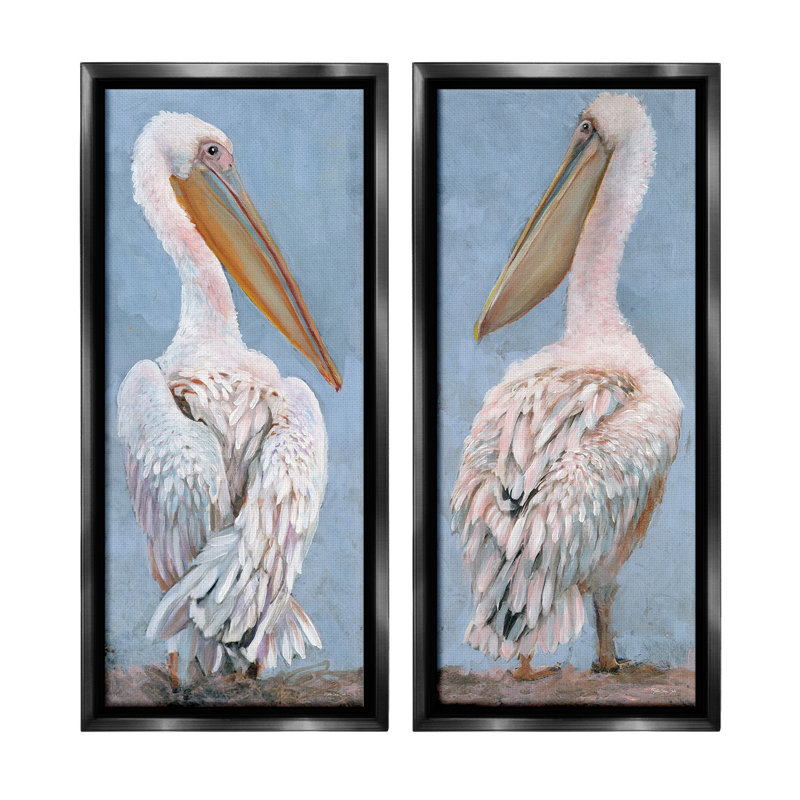 «Classic Pelicans Gazing» par Steller Design Studio 2 - Pièces sur, Cadre flottant noir de jais, H 25 po x l 11 po