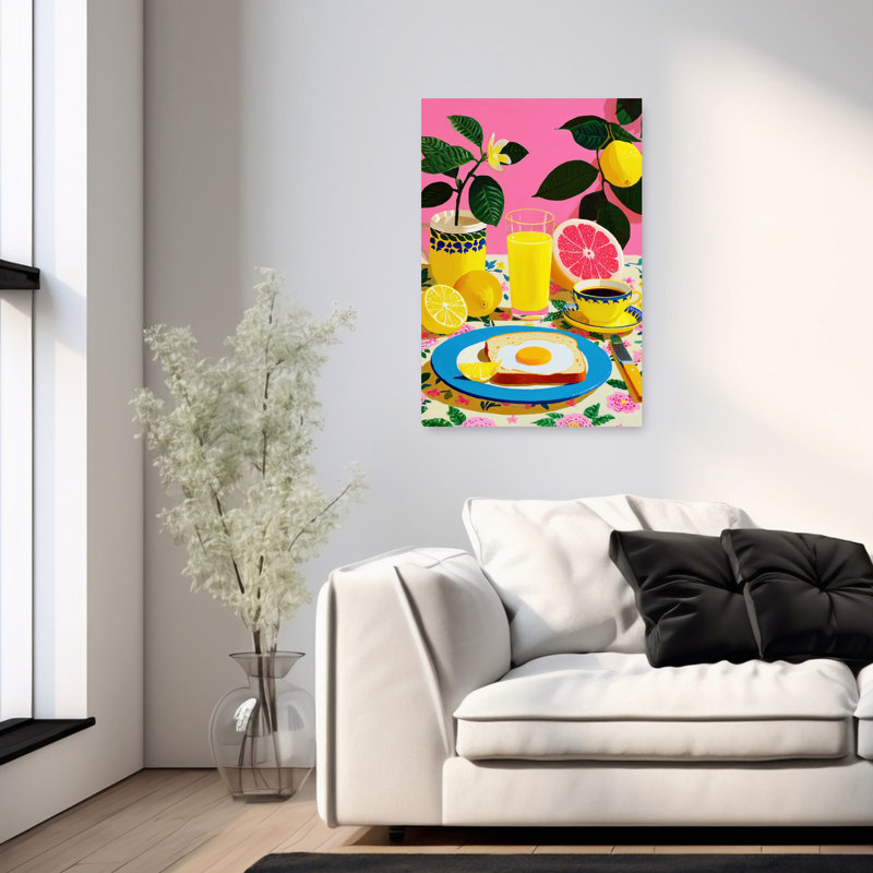Vibrant Citrus Breakfast Colorful Vibrant Contemporary Flower Fruit Wall Art Print 1 Piece Wrapped Canvas Wall Art