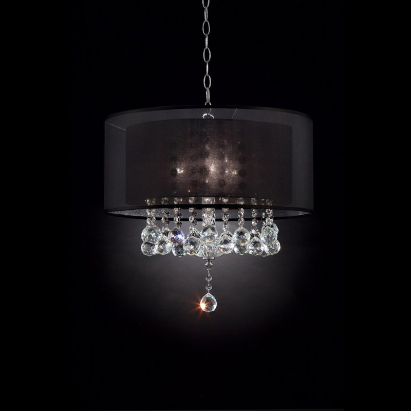 19 po de hauteur, plafonnier «Effleurer» et accents de cristal, abat-jour, Noir