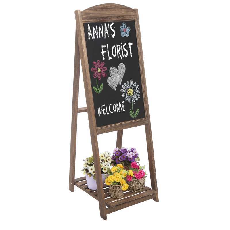 Freestanding A-Frame Wood  Chalkboard w/ Shelf