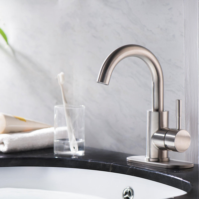 Robinet pour salle de bain à un trou avec poignée simple, Nickel brossé