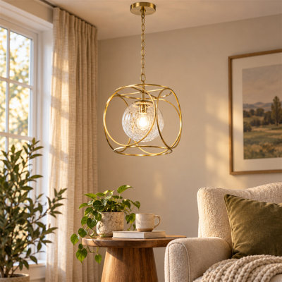Luminaire suspendu moderne en verre craquelé soufflé à la main - 1 lumière en cuivre réglable de 17 à 98 po, îlot de cuisine moderne