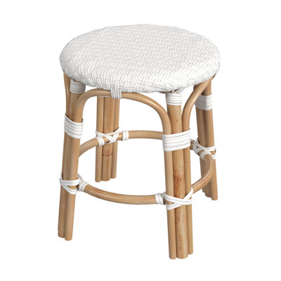 Alastair 18" Rattan Dining Short Stool - Glossy White/ Natural Rattan Frame