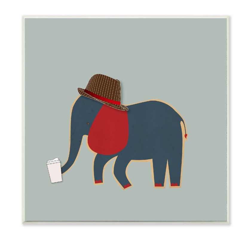«Hipster Elephant with Fedora», impression, H 12 po x l 12 po, Cadre blanc