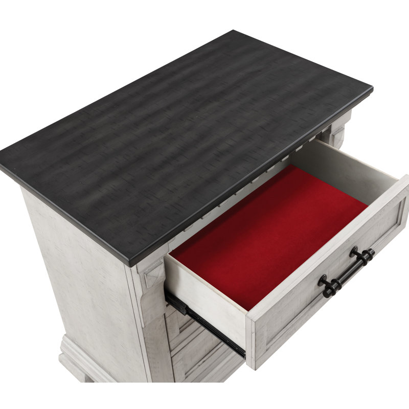 Table de chevet transitionnelle blanc antique - Armoire de rangement 3 tiroirs 3 fonctions