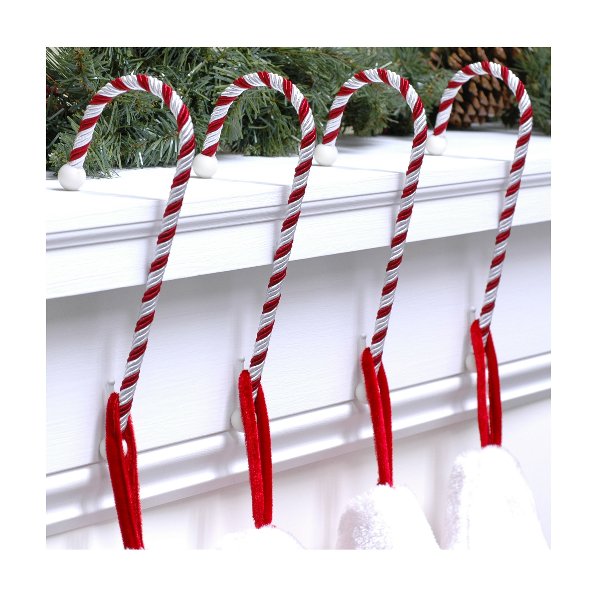Candy Cane Classic Rope Stocking Holder, 9.7" H x 1.5" W x 4.6" D