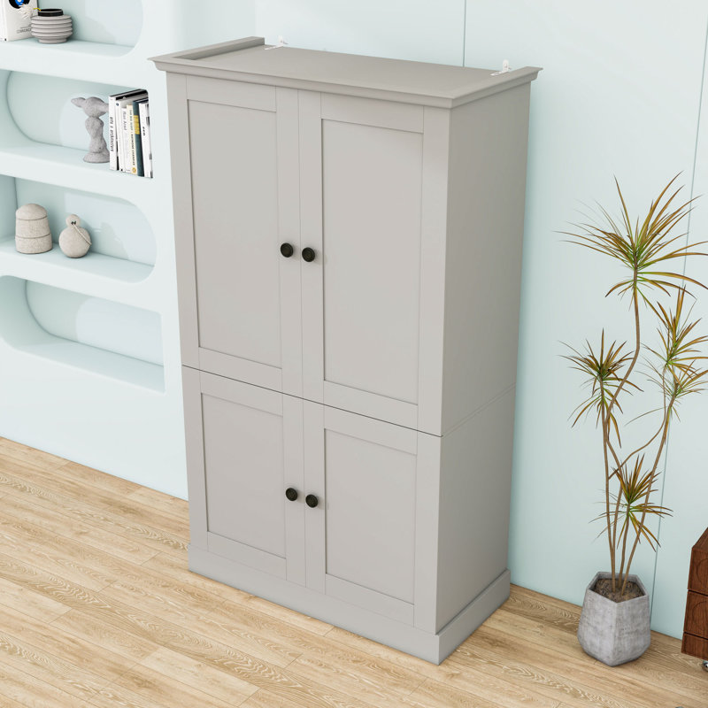Armoire de cuisine autoportante avec 4 portes, 3 tiroirs et 6 tablettes de porte, Gray
