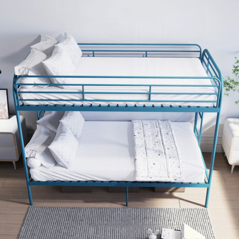 Metal Bunk Bed, Heavy Duty Bunk Beds With 2 Ladders And Full-Length Guardrai, No Box Spring Needed, Easy Assemble, Blue