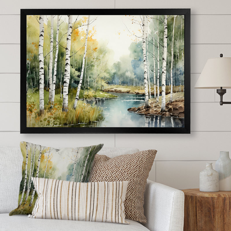 Birch Woods Silent Woods II - arbre, art mural Birch, H 24 po x l 32 po x P 1 po, Cadre simple noir