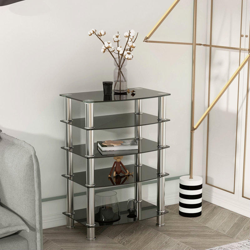 Table de bout à 5 niveaux en verre trempé avec table de bout en acier inoxydable pour le salon et la chambre à coucher