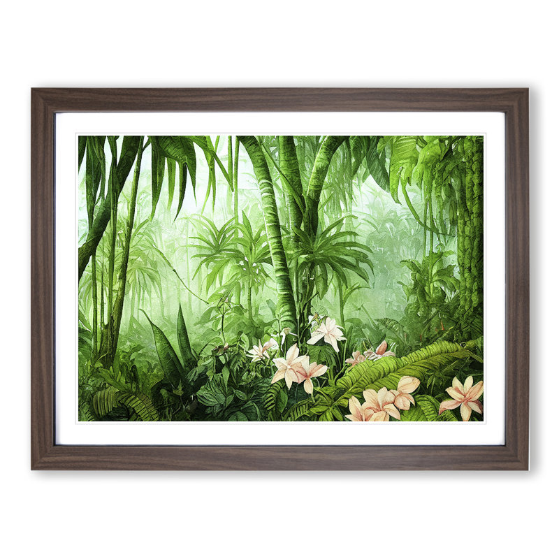 Watercolour Jungle Vol.2 - Single Picture Frame Print, 46cm H x 64cm W x 2cm D, Walnut