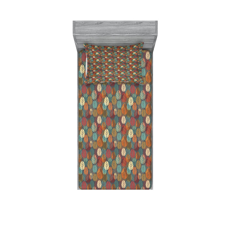 Multicolore drap-housse et coussin décoratif Ambesonne, Ensemble de draps pour lit simple + 3 pièces supp